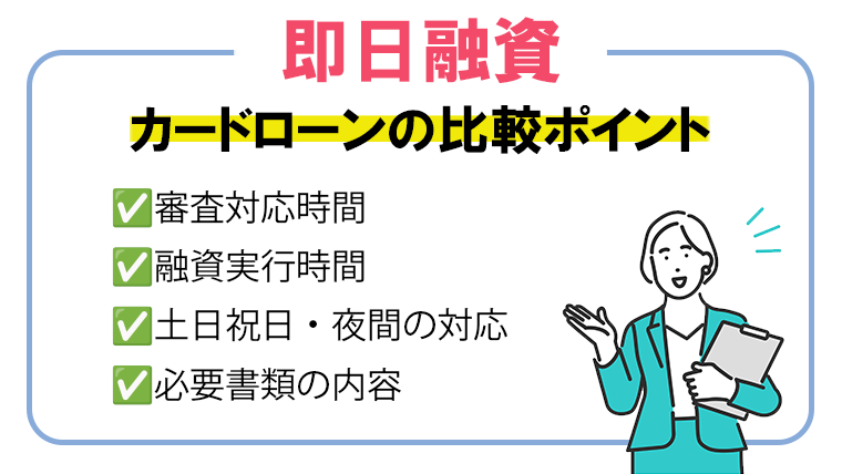 即日融資カードローンを比較するポイント